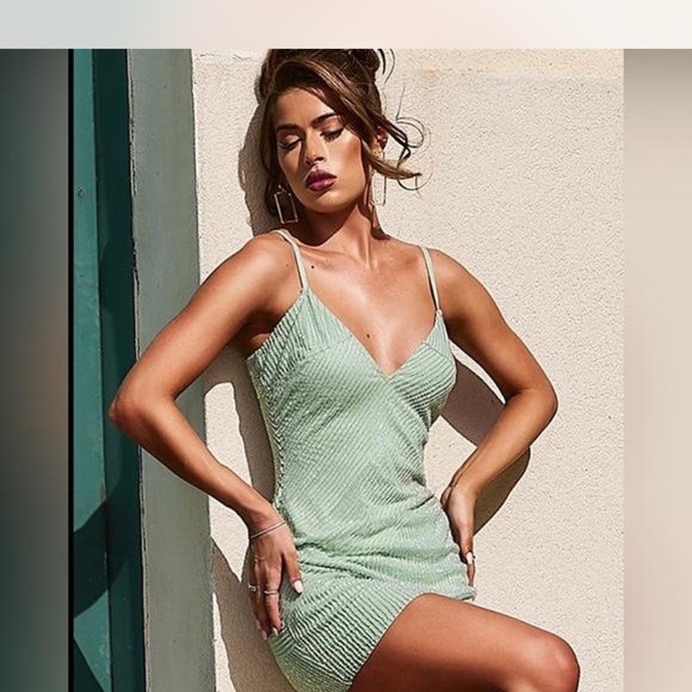 PrettyLittleThing Mint Green embellished Slip Dress